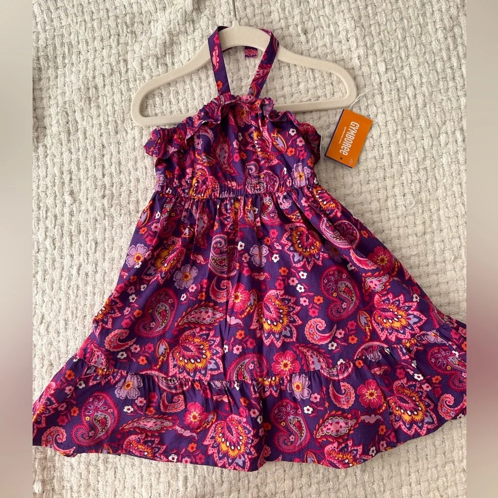 NWT Gymboree purple paisley print halter dress w/bow.and ruffles. Panties  3T